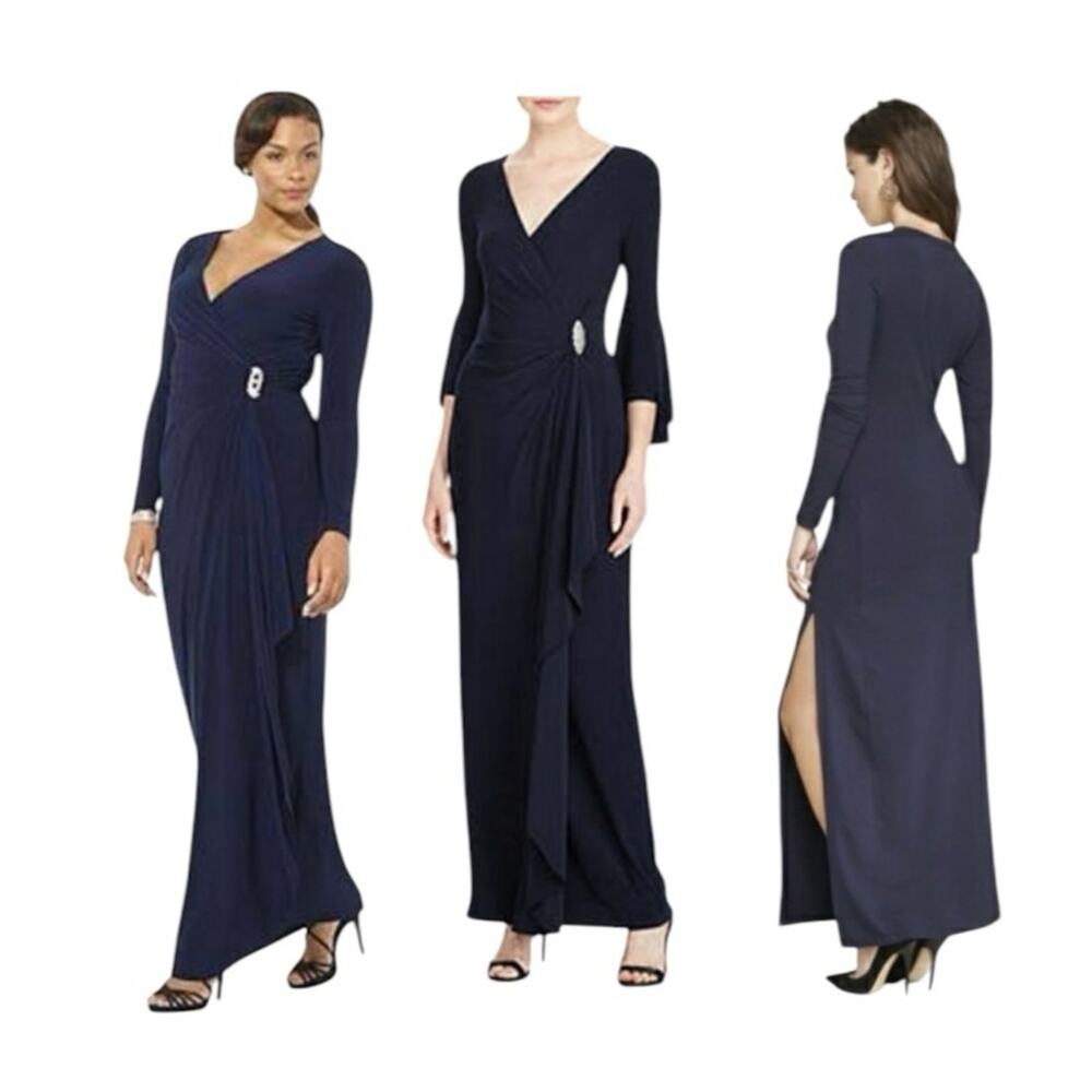 Lauren Ralph Lauren Black Long Sleeve Evening Gown Size 6 Formal - Picture 13 of 13